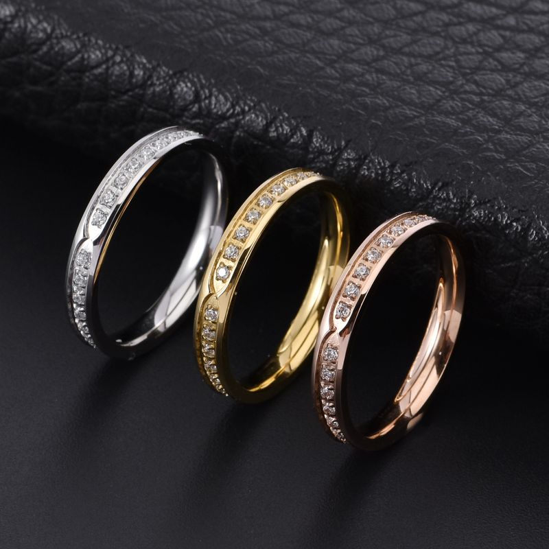 Bague de fiançailles en acier inoxydable haut de gamme pour femme avec diamants, bague simple_voghion.com