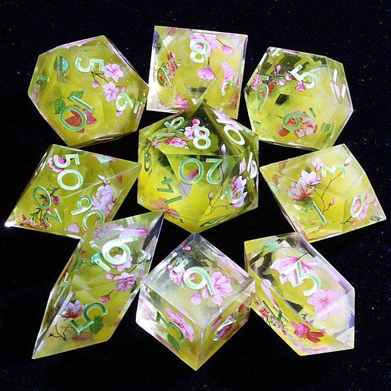 9 Polyhedral Resin Sets Dice D And D Golden Haze Sakura For Dungeons Dragons RPG_voghion.com