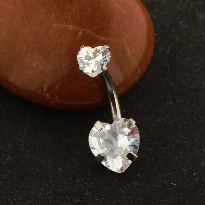Nuovo piercing all'ombelico in acciaio inossidabile con doppio amore, creativo, in zircone, anello per ombelico, gioiello da piercing femminile_voghion.com