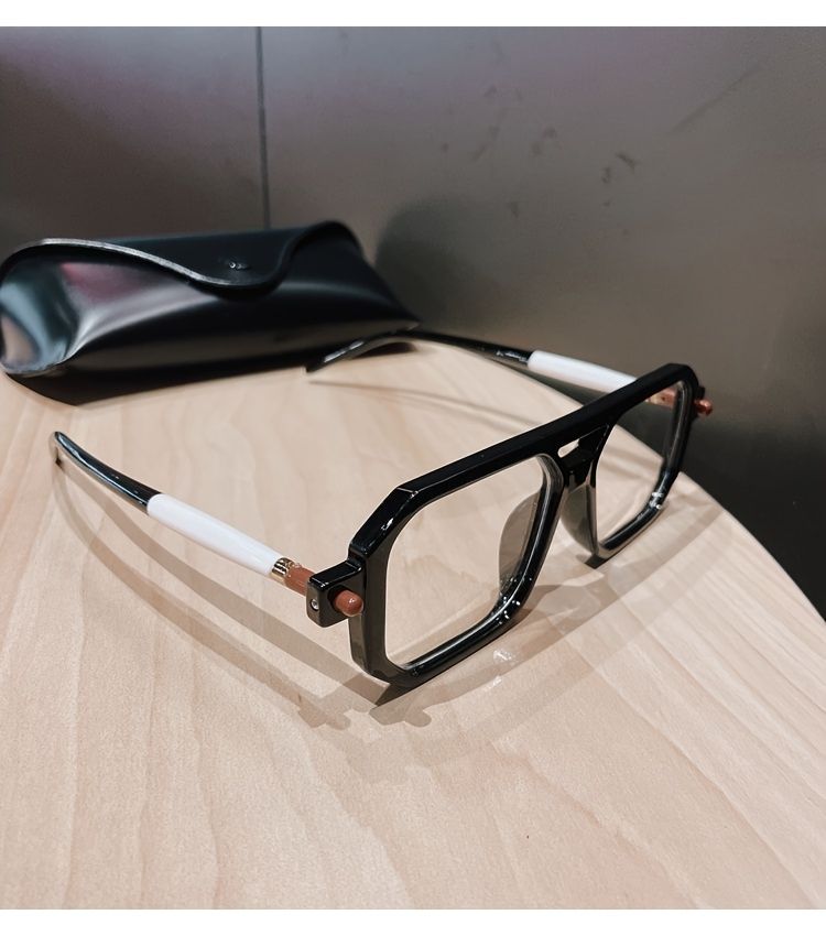 Trendy klassesch déck grouss Vintage Brëller mat duebele Brécken, Männer Fraen alldeeglech Schoulgeschäft Dekor, ideal_voghion.com