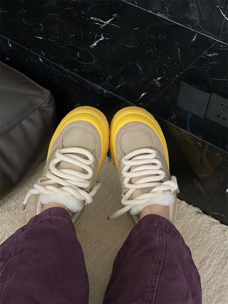 Bottes de neige Henan Sangpo Winter New, doublées de fourrure, à lacets, semelles épaisses antidérapantes, chaudes et élégantes, en laine et coton, pour femmes_voghion.com