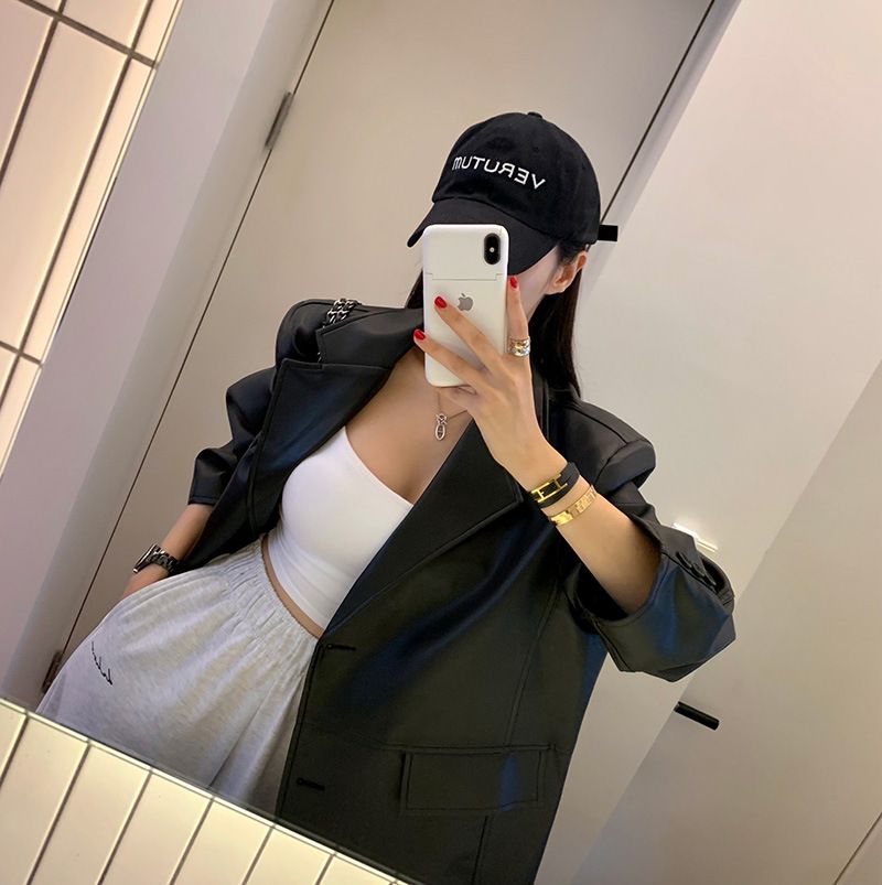 Cappotto lungo in pelle con colletto in pelle PU, personalità della moda da donna_voghion.com