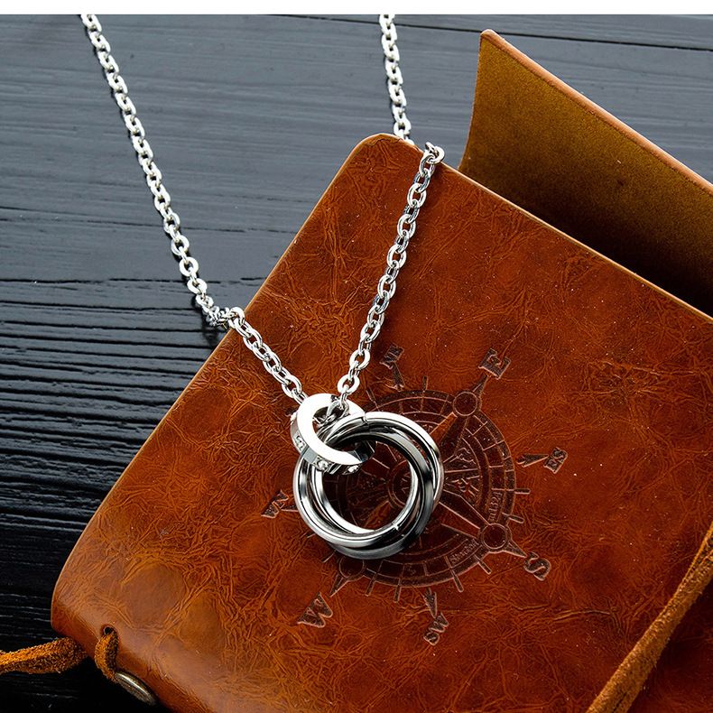 Collana con ciondolo a tre anelli intrecciati in acciaio inossidabile, per uomo, con catena per maglioni, per coppie_voghion.com