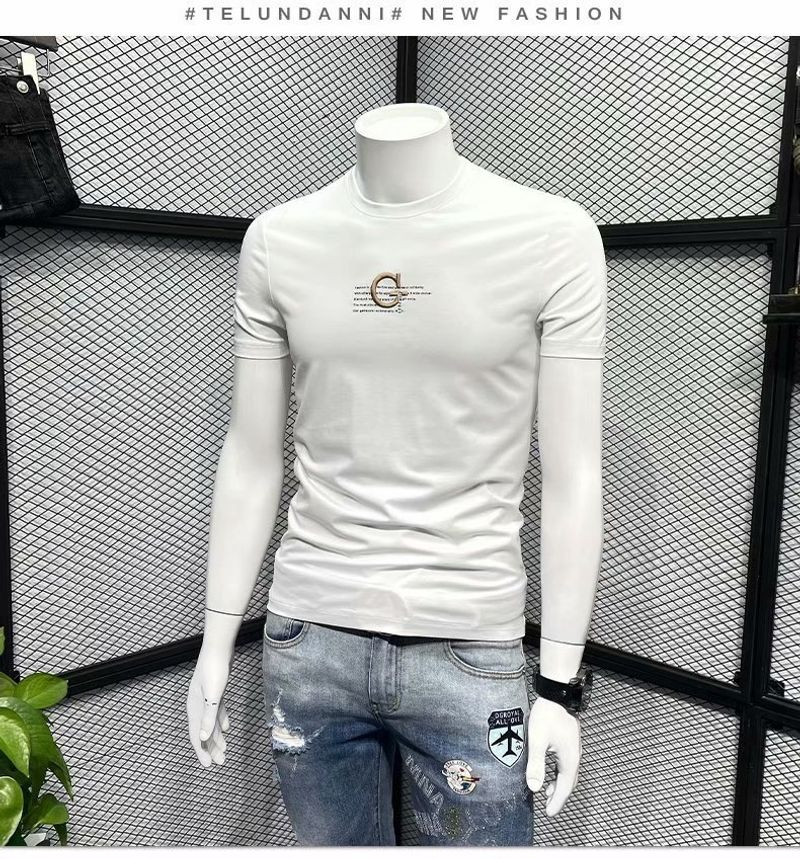 T-shirt in puro cotone per uomo, nuovo marchio alla moda, mezza estate, minimalista, stampata, sottile, a maniche corte, versatile_voghion.com