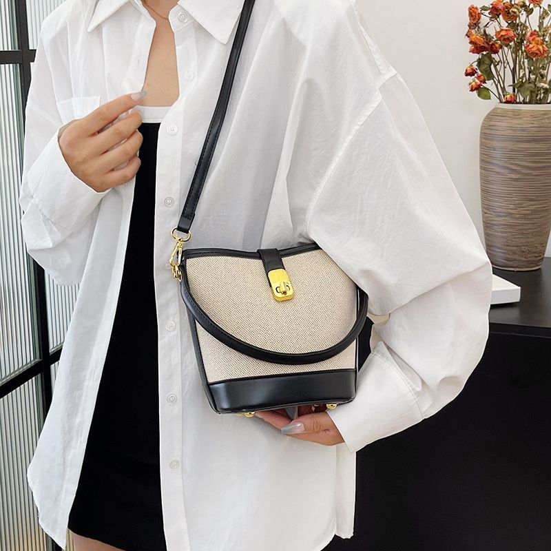 Borsa a mano casual color-block per donna 2024, nuova moda, semplice, tracolla, borsa a secchiello alla moda per pendolari_voghion.com