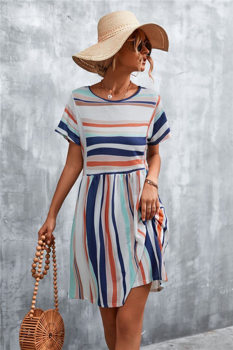2022 Spring/Summer New Classic Stripe Print Dress Short Skirt_voghion.com