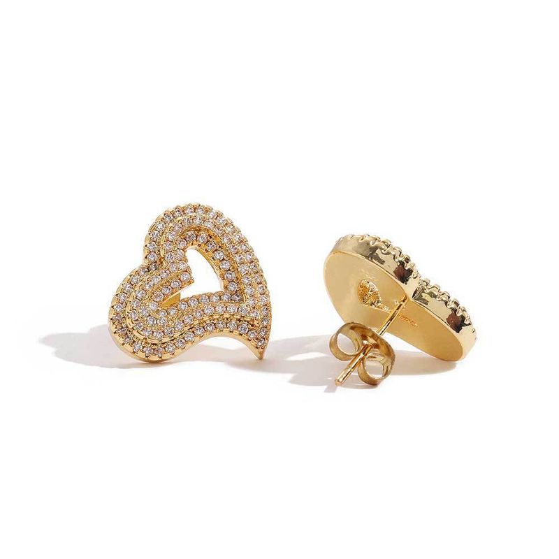 Accessori per gioielli fai da te, perni a testa piatta in lega con diamanti intarsiati in oro e chiusura a cuore per orecchini_voghion.com