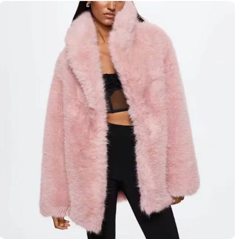 Cappotto di pelliccia sintetica di volpe di lusso - Giacca da donna di media lunghezza, taglia comoda (albicocca/bianco/nero/marrone, XS-XXL)_voghion.com