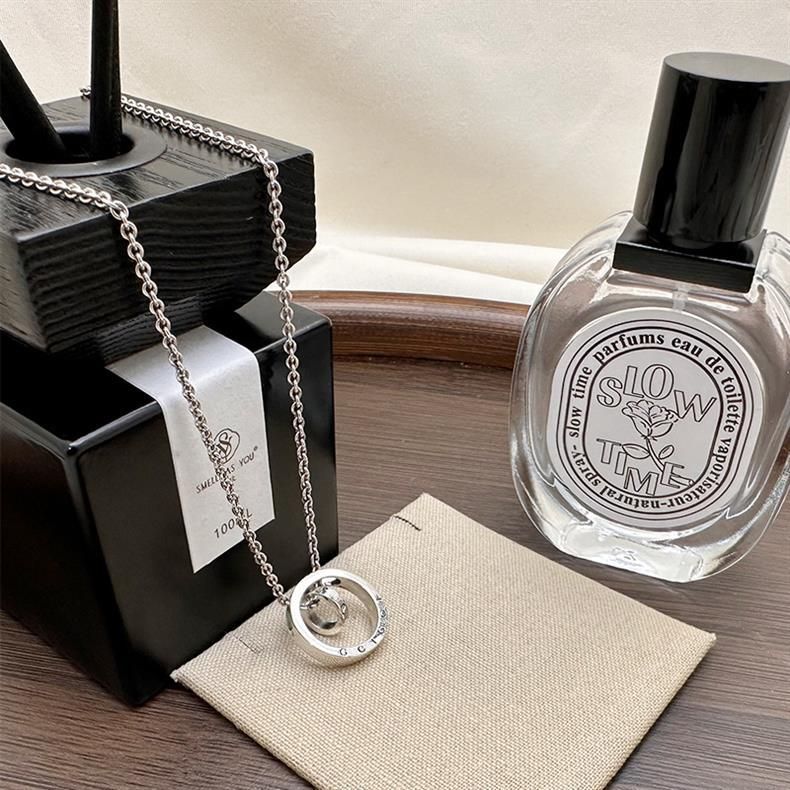 Collana con doppio anello vintage in argento Gu Jia, ciondolo a forma di catena O, personalità alla moda_voghion.com