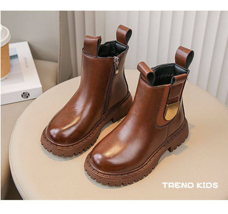 Chaussures pour enfants bottes Martin pour filles printemps et automne 2024 bottes courtes pour enfants de style britannique pour bébés filles bottes en cuir à semelle souple de style occidental_voghion.com