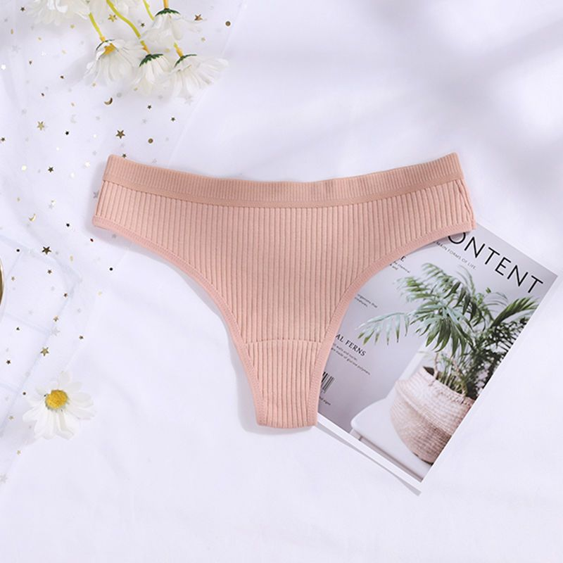 Katoenen G-string Slipje Dames Sexy Naadloze Geribbelde T-vormige Onderbroek Dames String Effen Kleur Lage Taille Bikini_voghion.com