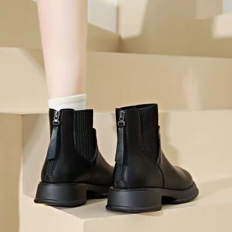 Thick Sole Sock For Women 2024 Autumn New British Style Knitted Ankle Slim Short Martin Boots_voghion.com