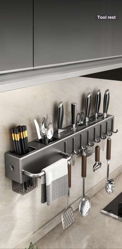 Suporte de faca espesso para parede, não perfurado, multifuncional para cozinha, com suporte de armazenamento integrado para corte_voghion.com