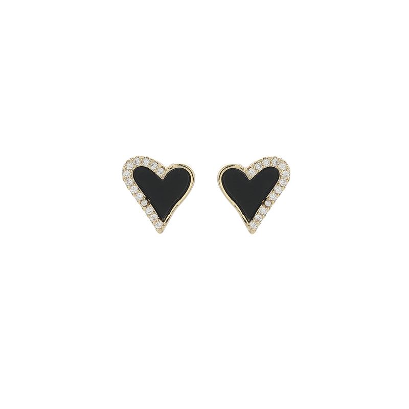 1 par de elegantes pendientes con forma de corazón, con barniz para horno, incrustaciones huecas, de resina de cobre y circonita, chapados en oro de 14 quilates_voghion.com