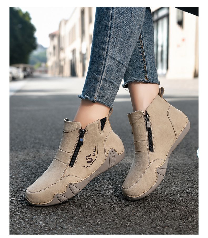 Neue Herren-Martin-Stiefel aus Leder mit hohem Schaft und Reißverschluss, beliebte handgenähte Damenschuhe, flache Schuhe für Herbst und Winter, Freizeitschuhe_voghion.com