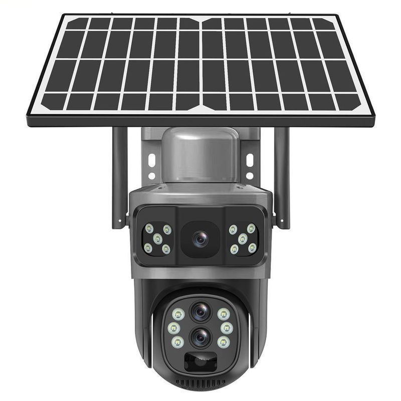 Caméra solaire à triple écran panoramique à 360 degrés, sans réseau, télécommande, surveillance extérieure sans fil pour la maison_voghion.com