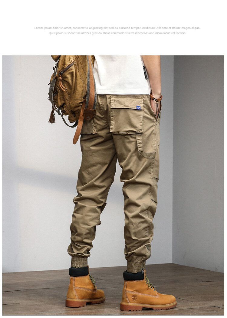 Summer new versatile simple fashion casual personality Japanese retro overalls trousers casual trousers sports outdoor leggings_voghion.com