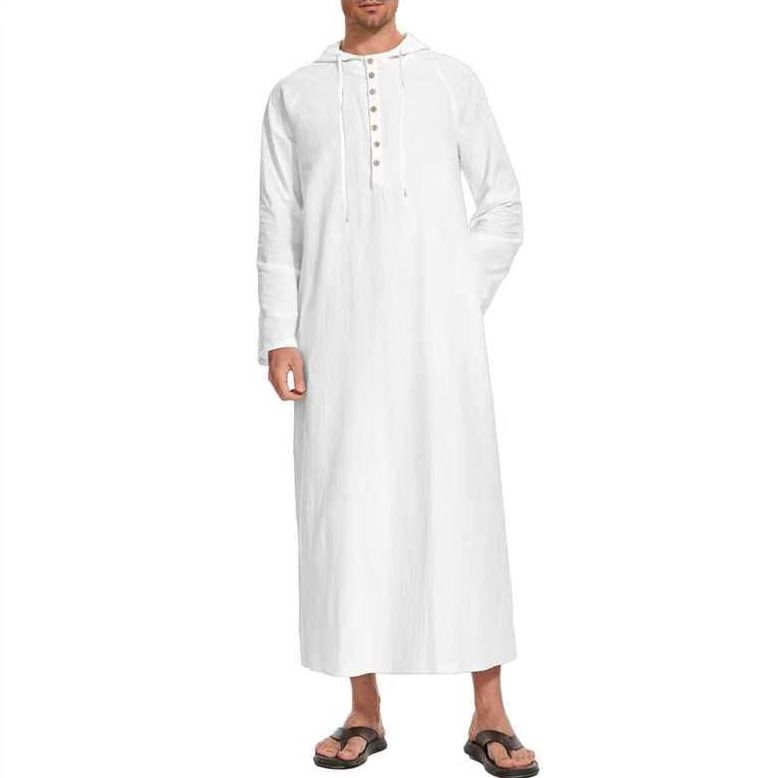 Camicia lunga con cappuccio in stile musulmano semplice da uomo_voghion.com
