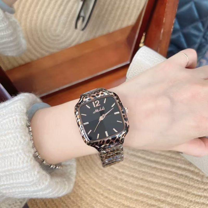 Mishali/ Milisha New Leopard Print Steel Band Square Watch For Women Large Dial Trendy Brand Fashion Style_voghion.com