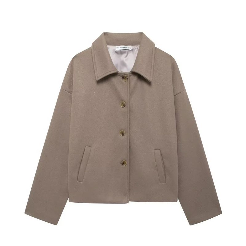 2024 Autumn New Women's Loose Casual Turn-Down Collar Long Sleeve Single-Breasted Woolen Jacket Coat_voghion.com