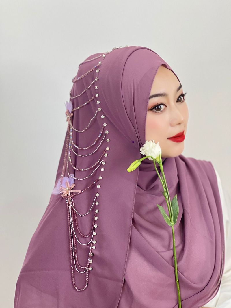 Frauen Hijab perle chiffon frauen schal quaste nagel blume lange schal einfarbig schal schal schal_voghion.com