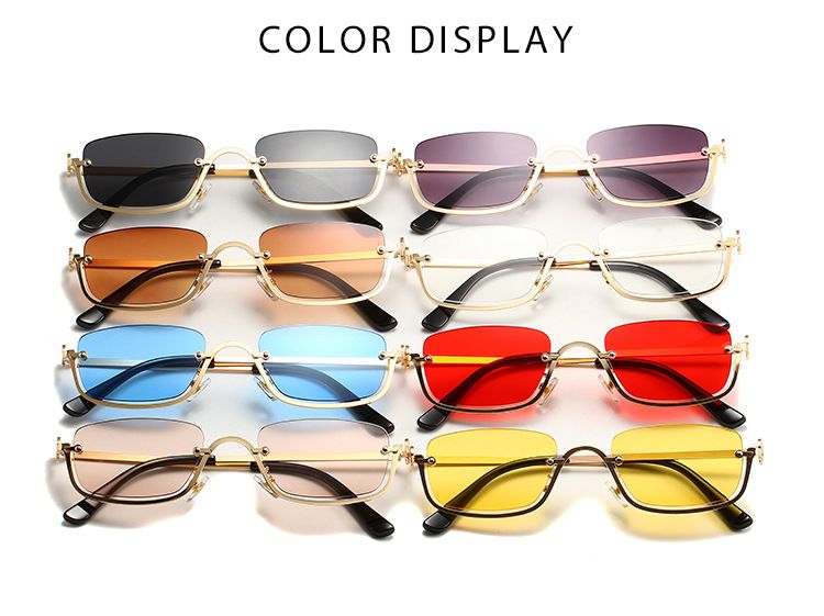 Hip Hop Small Frame Sunglasses - Metal Texture Square Half Frame For Women (Trendy Celebrity Style, UV400 Protection)_voghion.com