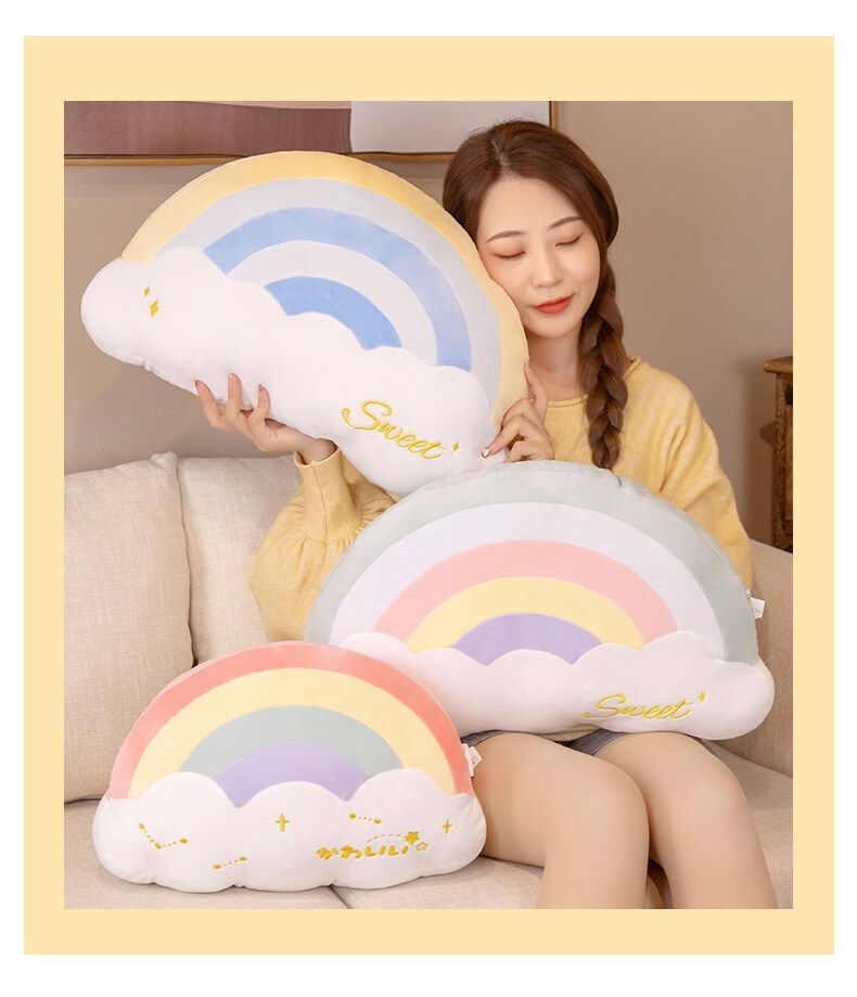 Trendy New Rainbow Süßes Dual-Use Schlaf-Nickerchen Handgewickeltes Plüschkissen Geschenk-Taillenkissen_voghion.com