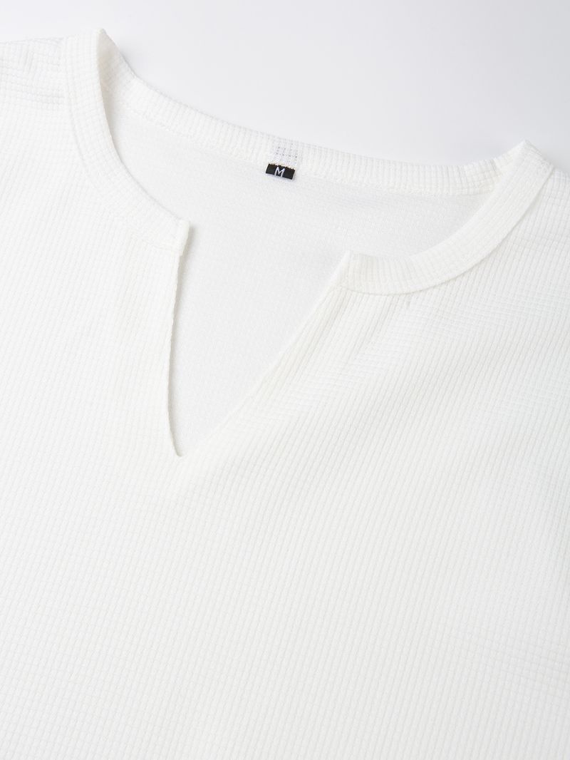 TUME Men's Waffle Solid Color Long Sleeve Top, Henley Bottom Shirt_voghion.com