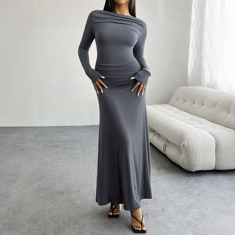Diyun 2024 Abito elegante aderente con spalle scoperte in tinta unita da donna autunno inverno_voghion.com