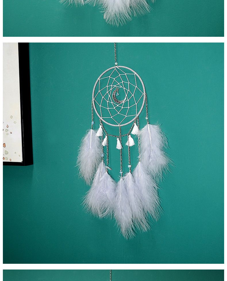 New creative white moonlight feather dream catcher pendant fashionable and simple handmade DIY wind chime pendant home accessories_voghion.com