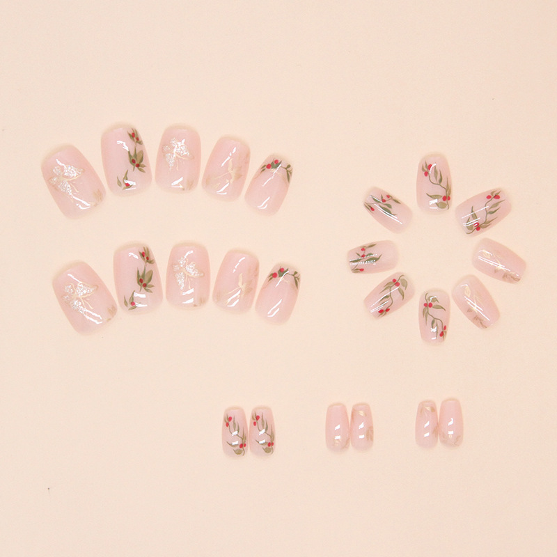 Čínské akácie červené fazole s krátkými a svěžími umělými baletními sponkami na nehty, 24 kusů_voghion.com