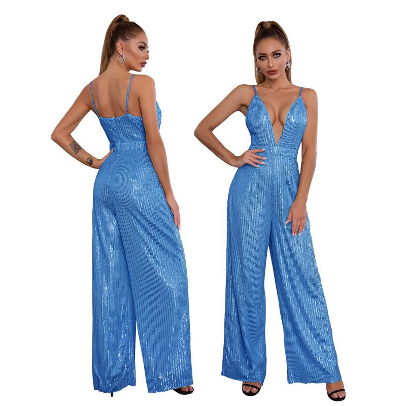 Kvinders pailletter uden ærmer Spice deep V grime grime romper_voghion.com