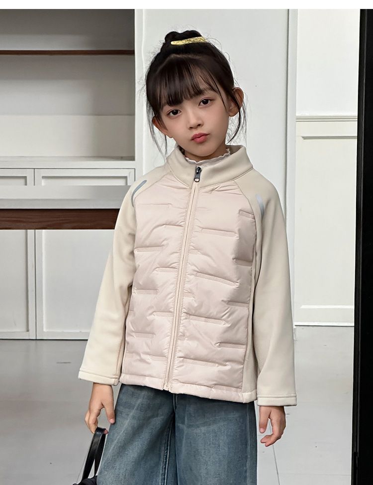 Kids' Sherpa-Lined Puffer Jacket - Winter & Spring Warm Zip-Up Coat With Stand Collar, Lightweight Quilted Outerwear For Boys & Girls (100-170cm)_voghion.com