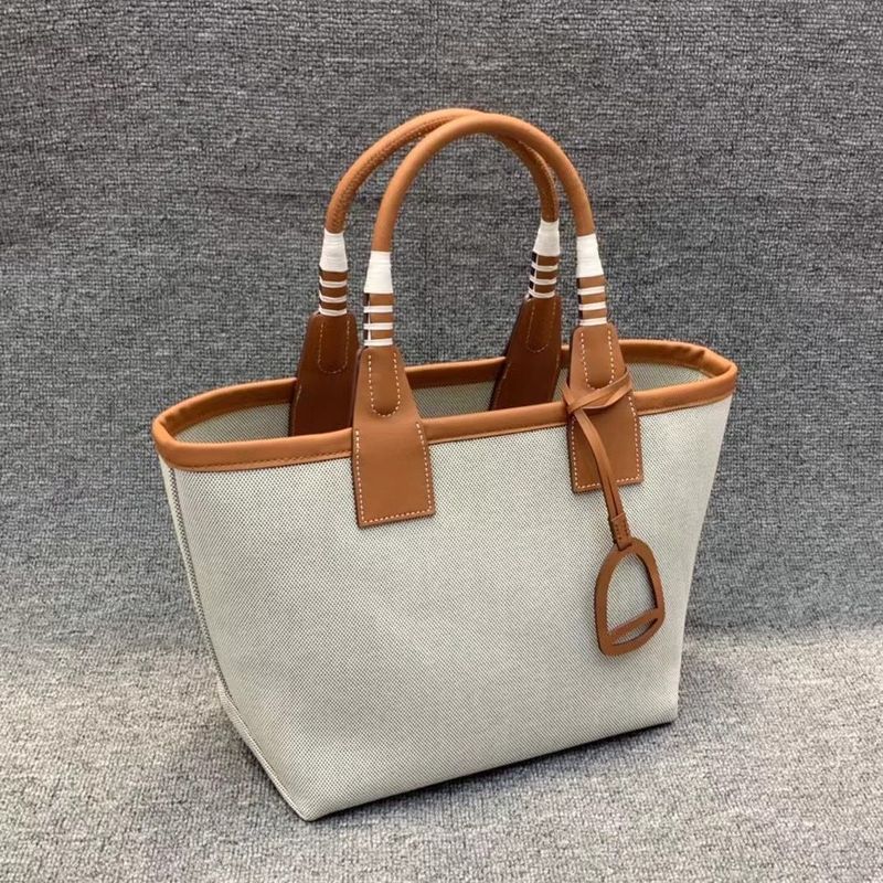 2025 New Women's Colorful Tote Genuine Leather With Canvas Basket Bag Large Capacity Garden Handbag_voghion.com
