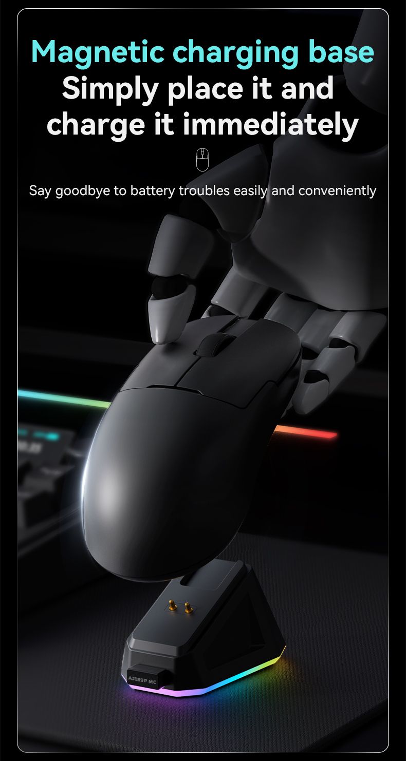 AZZ 59P MC Tri-mode Wired BT Wireless With Magnetic Charging Base Max 12000DPI Gaming Mouse For PC_voghion.com