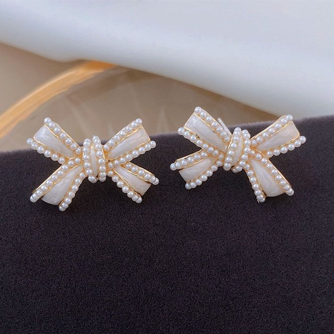 Temperament Short Clavicle Pearl Bow Necklace Net Celebrity Retro French Princess_voghion.com