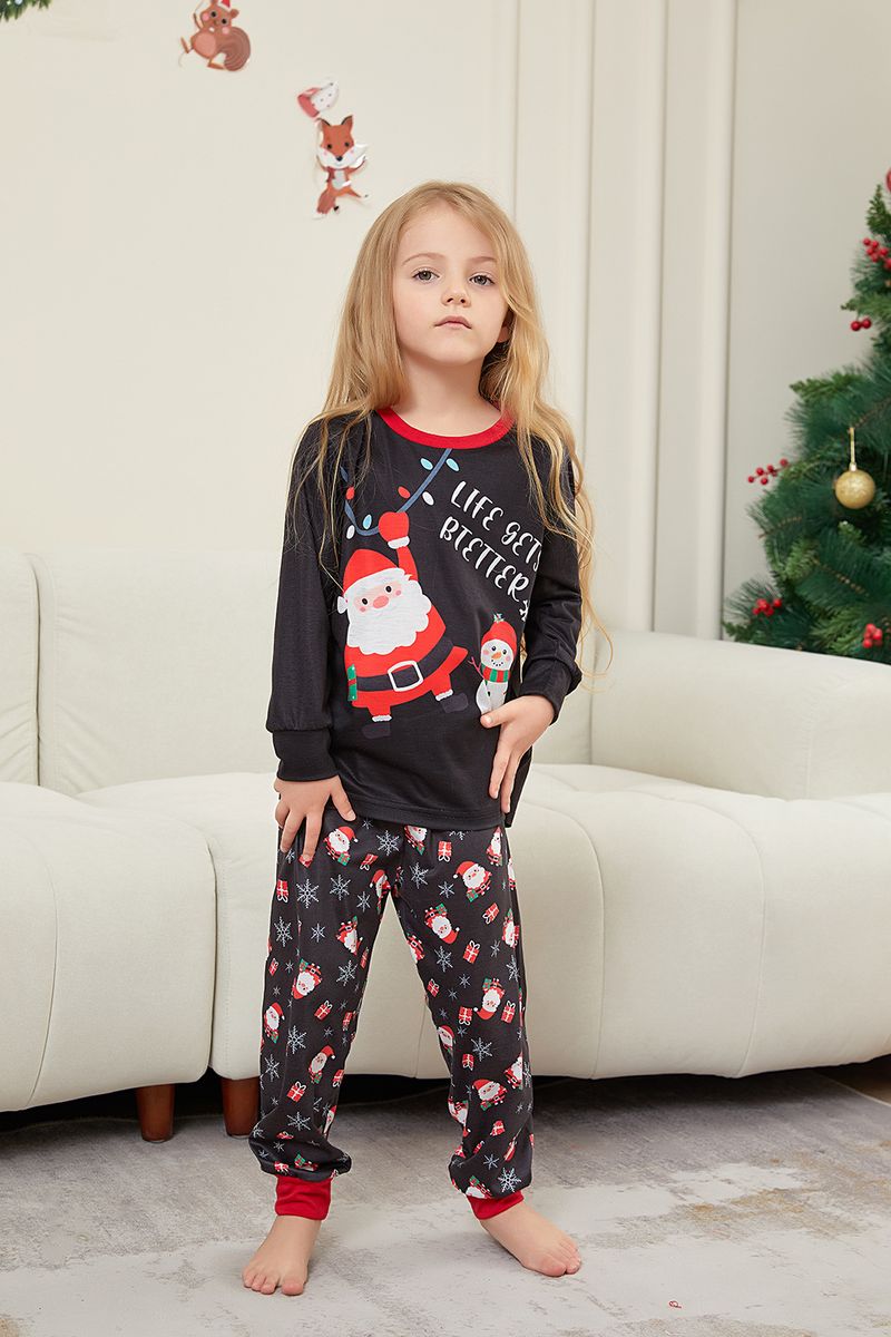 Christmas Santa Snowman Snowflake letters Christmas family suit printed homewear pajamas_voghion.com