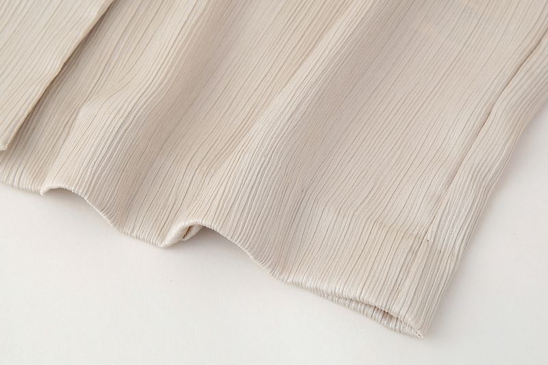 Roupas femininas estilo de rua com efeito amassado, blazer trespassado, calças com efeito amassado_voghion.com