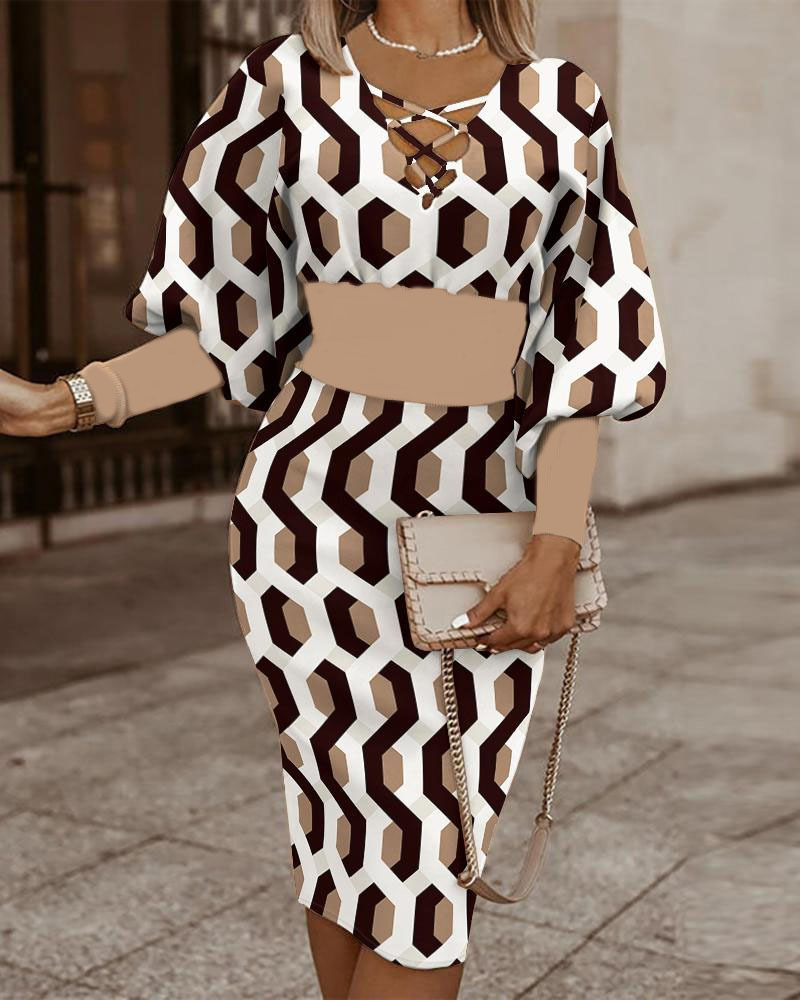 Women's Tunic Long-Sleeved Strappy Hip Dress_voghion.com