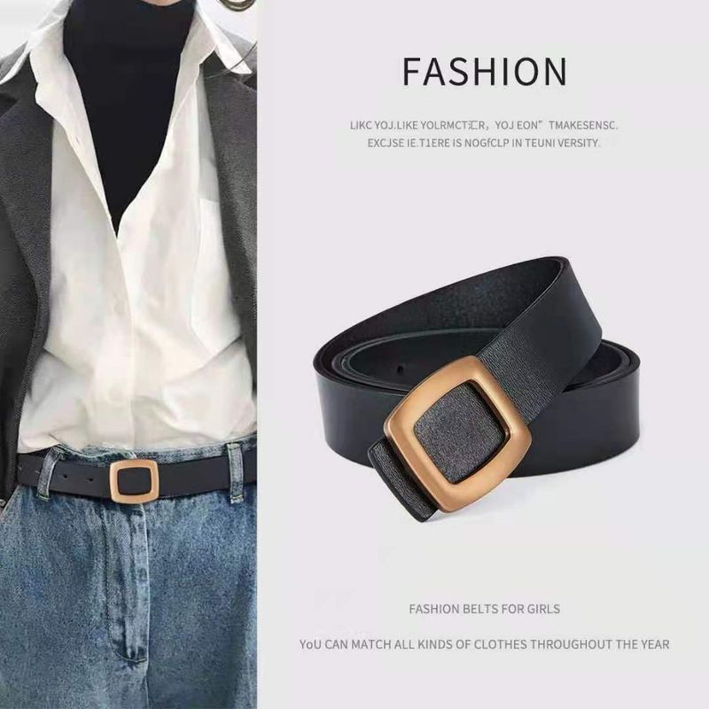 El nuevo cinturón de piel auténtica sin capas para mujer es versátil y minimalista, con un cinturón de mezclilla informal._voghion.com