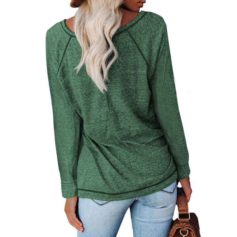2025 Autumn/Winter New Colored Cross Fit Long Sleeve Casual T-shirt Split Women's Top_voghion.com