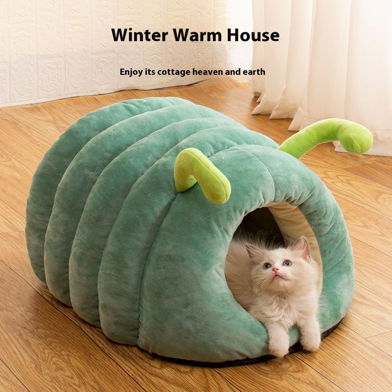 Caterpillar Pet Iarnă Caldă Drăguță Casă pentru Câini Închisă Antiderapantă Cuib de Pisică_voghion.com