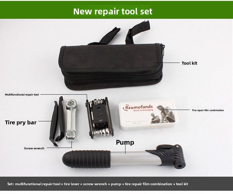 Kit d'outils pour vélo, pompe à pneu, jeu de clés de réparation, VTT, multifonctionnel, extérieur_voghion.com