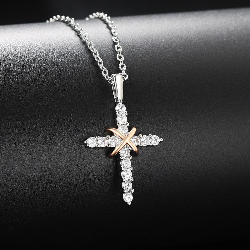 Collana unisex con ciondolo a croce in zircone pieno, vendita calda, per donna, galvanica a colori separati, nuovi gioielli_voghion.com