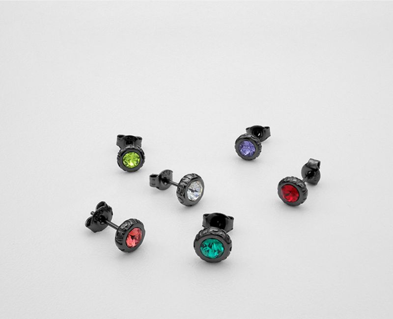Orecchini a bottone in oro nero e diamanti verdi - Orecchini ipoallergenici in argento 925 di alta qualità per uomo e donna - Orecchini a bottone rotondi minimalisti_voghion.com