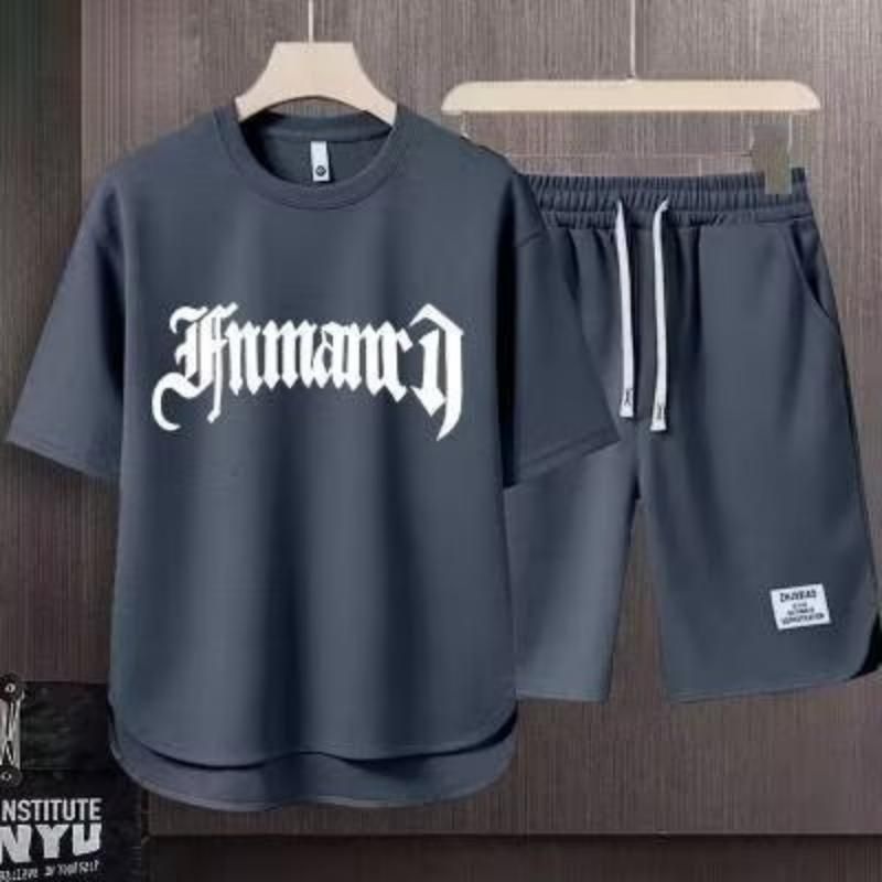 Men's Clothing 2024 Waffle Casual Summer Suit Men's Loose Teen Short sleeved T shirt Shorts Handsome Two piece Suit_voghion.com