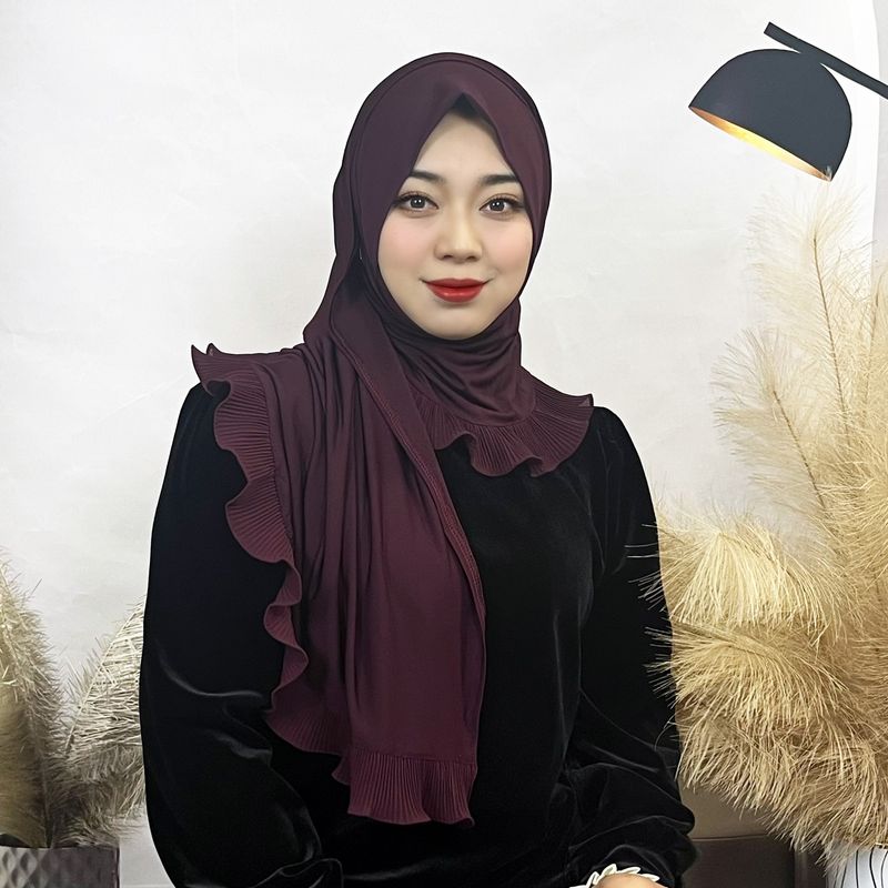 Naiste Hijab ühevärviline šifoonist pikk sall pullover ühekihiline volangiga naiste mähis mugav naiste sall_voghion.com