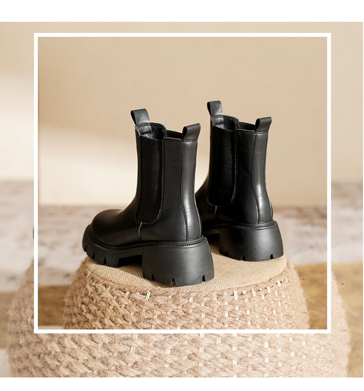 Stiefel Kurze Stiefel im britischen Stil für Damen 2023 neue Herbst- und Winterstiefel mit mittlerer Wade und dicker Sohle Martin-Stiefel Zigarettenstiefel in Übergröße_voghion.com