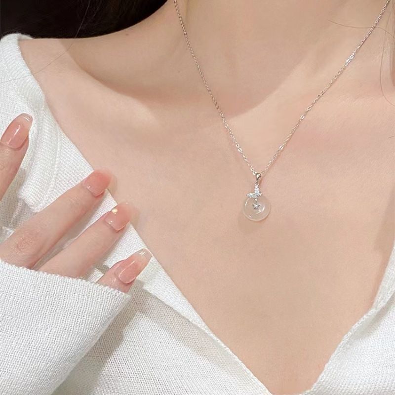 Exquisite And Versatile White Jade Pendant S Pure Silver Butterfly Safety Buckle Necklace Women, Light Luxury Niche Gift_voghion.com