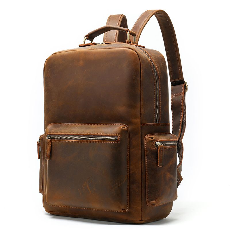 Suitable For All Seasons Genuine Leather Men's First Layer Cowhide Crazy Horse Backpack Large Capacity Travel Bag 8873_voghion.com